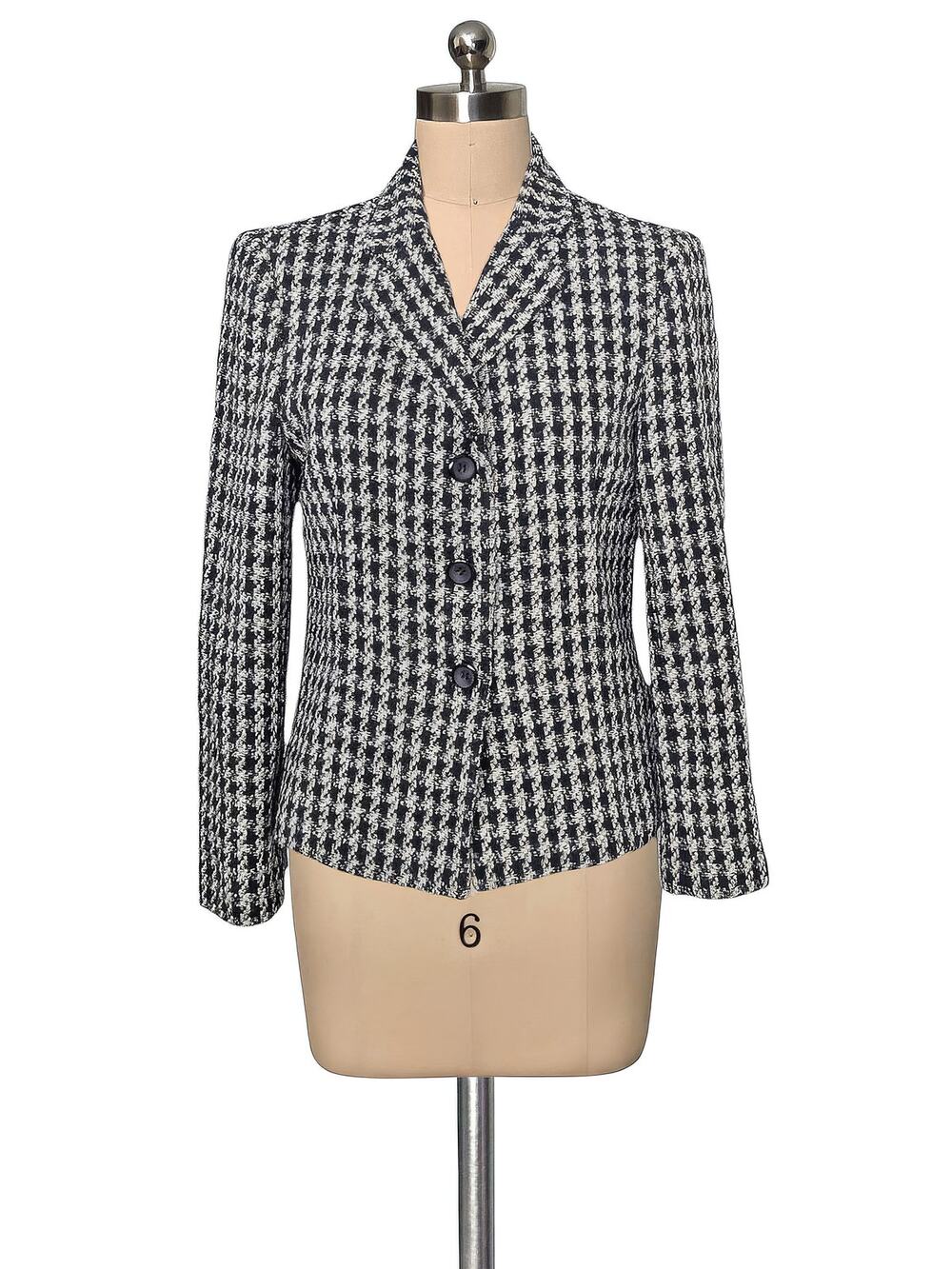 Vintage REQUIREMENTS Black White Tweed Houndstooth Blazer Jacket 8
